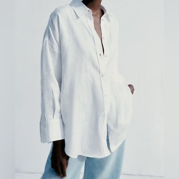 Zara White 100% linen shirt - Picture 7 of 9